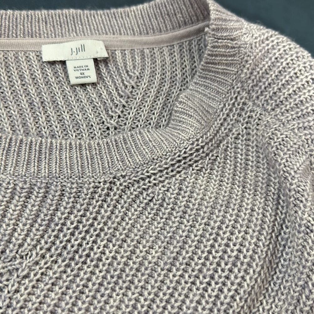 J Jill Womens Sweater Plus Size 4X Blue Gray 3/4 Sleeve knit pop over round neck - Picture 9 of 11